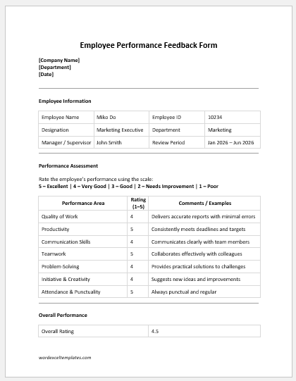 Employee Performance Feedback Form