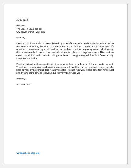 Miscarriage Letter to Employer
