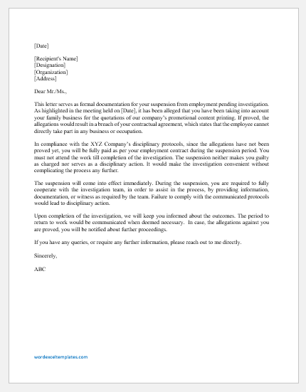 Suspension Letter Pending Investigation