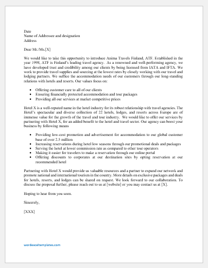 Travel agency partnership proposal letter