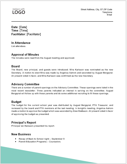 Educational Meeting Minutes Template for Word