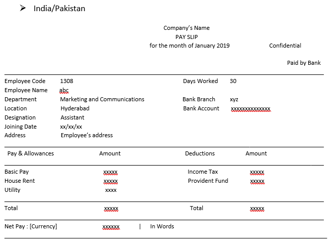 India-Pakistan Salary Format