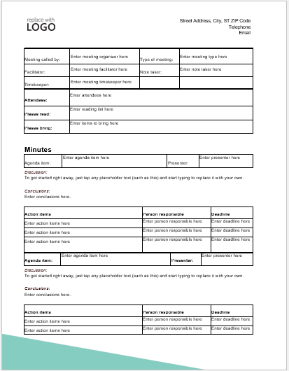 Informal Meeting Minutes Template for Word