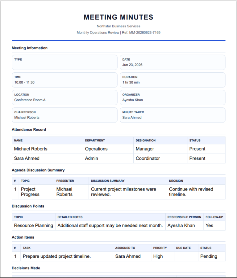 Meeting Minutes Template