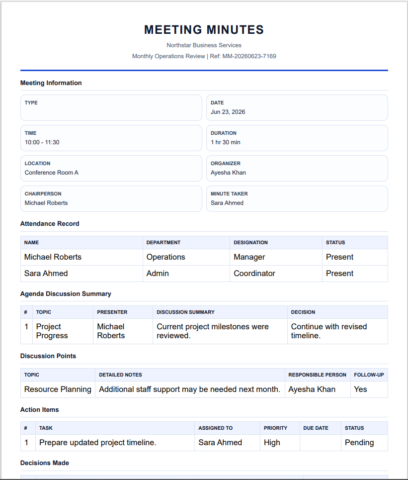 Meeting Minutes Template