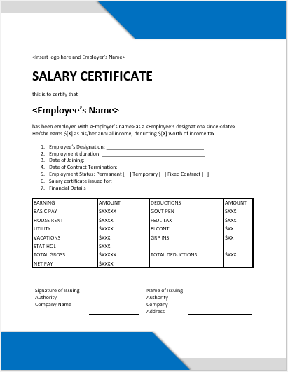 Salary Certificate Format