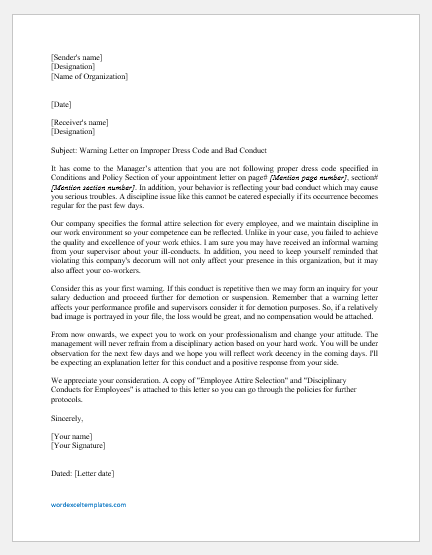 Letter To Employee Regarding Poor Performance from www.wordexceltemplates.com