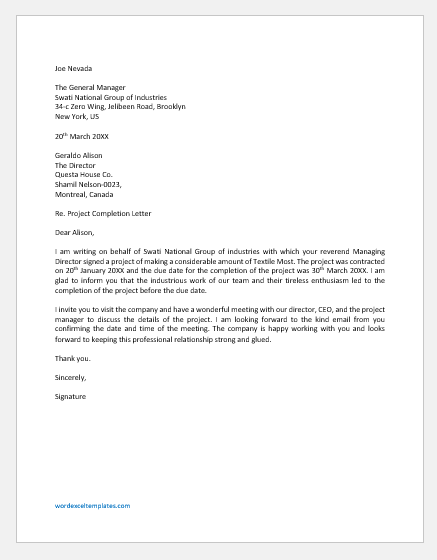 Work completion letter