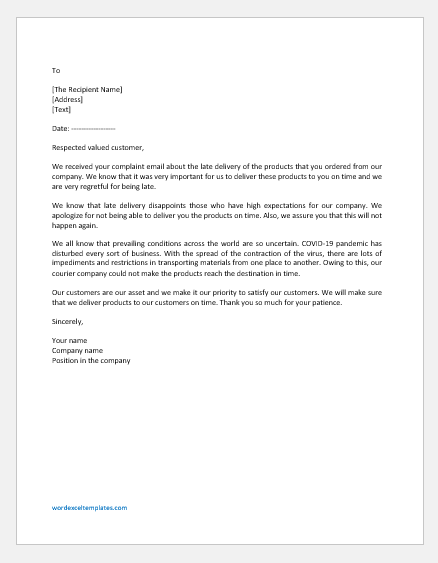 Apology Letter for a Product being Delayed due to COVID
