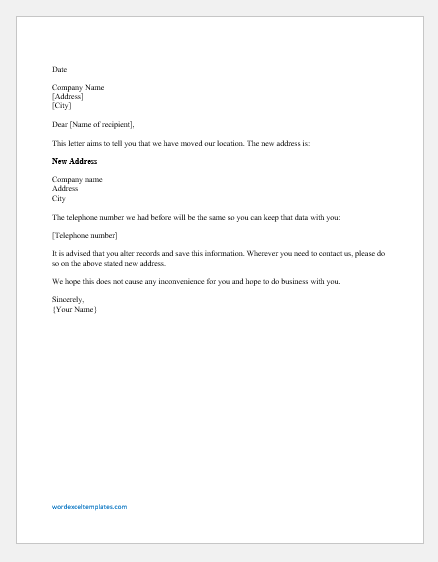 Company Address Change Letter To Customers Word Excel Templates