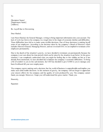 Layoff Letter Due To Downsizing Word Excel Templates