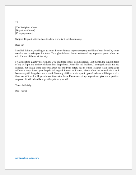 Letter Requesting Boss to Reduce the Working Hours