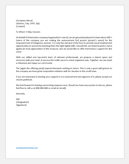 Endorsement Letter for Project