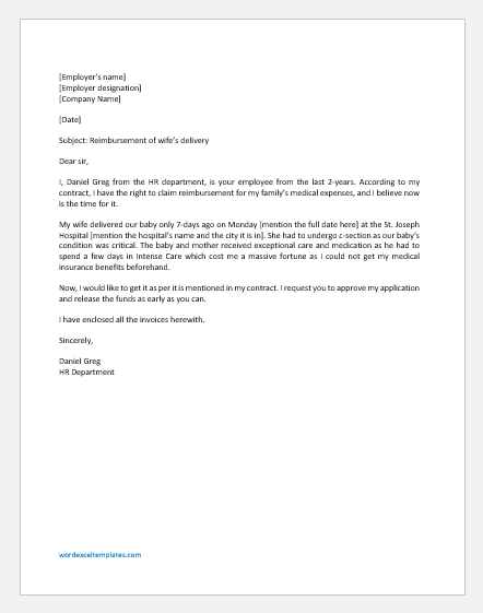 Sample Letter To Insurance Company Requesting Reimbursement from www.wordexceltemplates.com