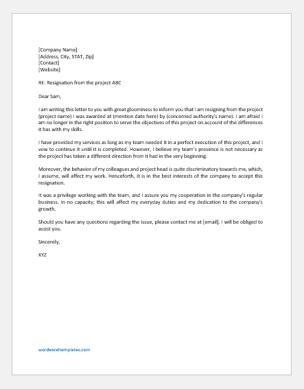 Project Resignation Letter
