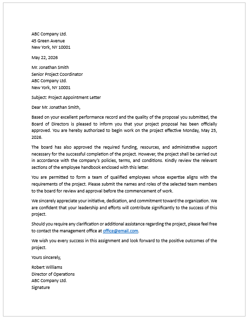 Project appointment letter