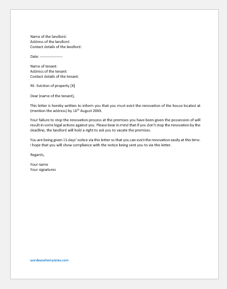 Sample Letter To Tenant To Vacate from www.wordexceltemplates.com