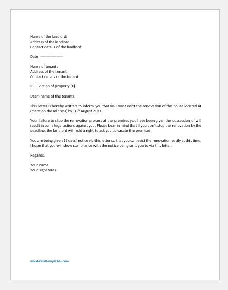 Tenant Eviction Letter Template from www.wordexceltemplates.com