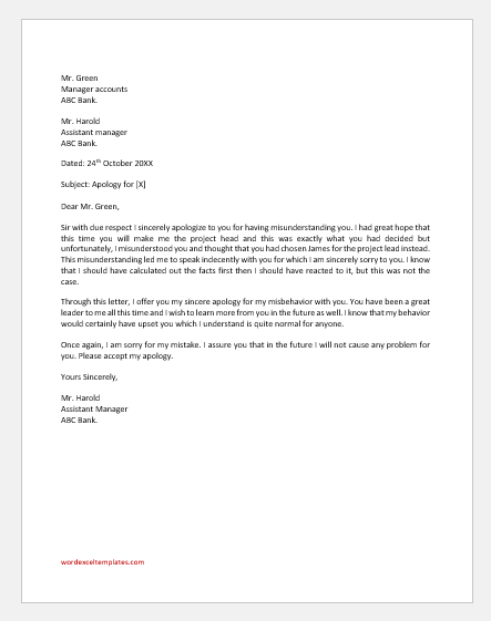 sample letter to clarify a misunderstanding