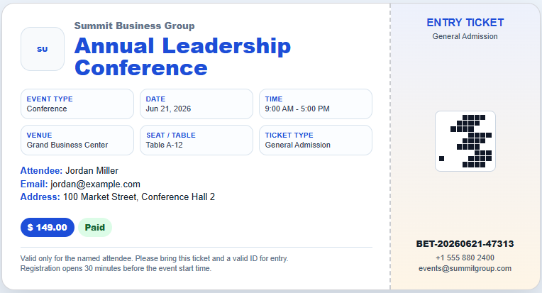 Business Event Ticket