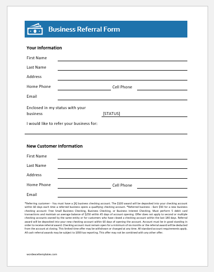 Business Referral Form Template for Word