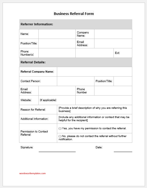 Business Referral Form