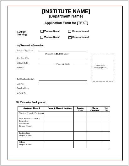 Coaching Classes Admission Form Template