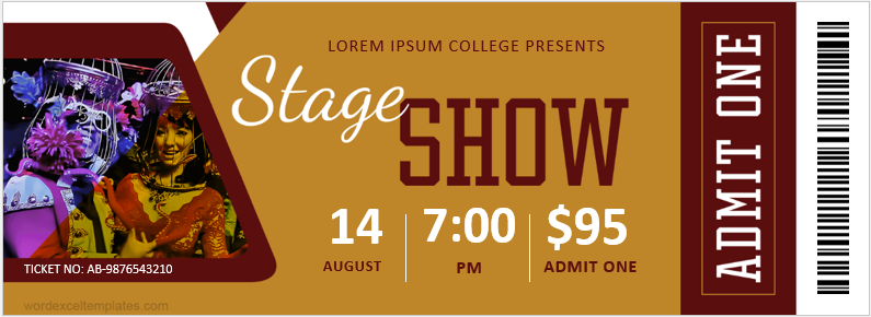 College Stage Show Ticket Template