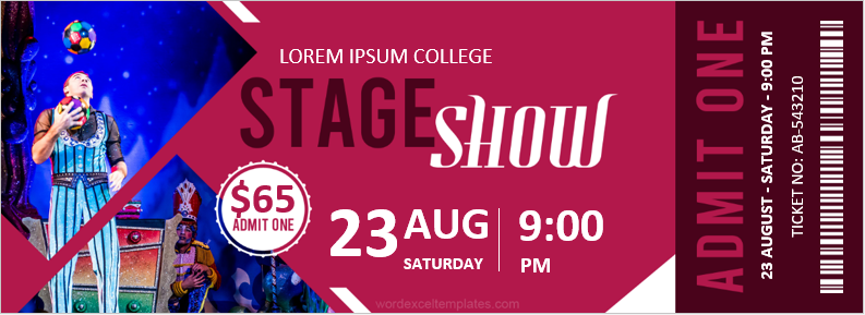College Stage Show Ticket Template