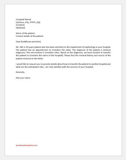 Hospital Transfer Letter Template