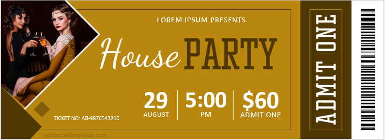 In-house party ticket template