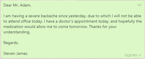 Medical leave message to boss