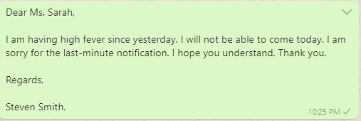 Medical leave message to boss