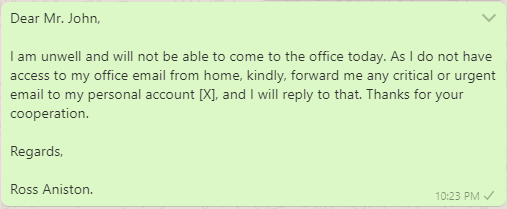 Medical leave message to boss