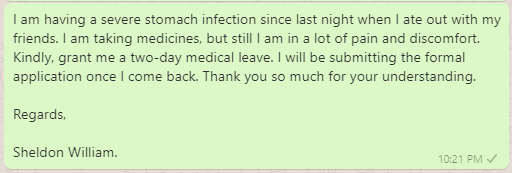 Medical leave message to boss