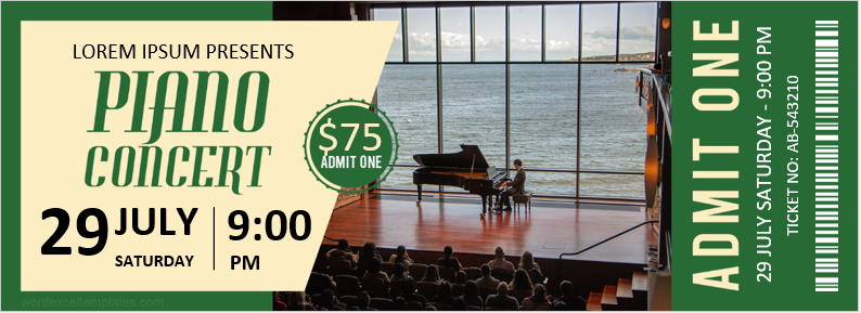Piano concert ticket template