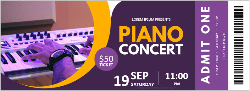 Piano concert ticket template