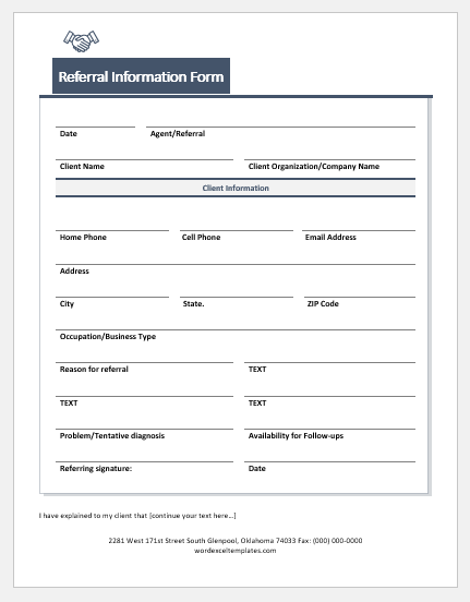 Referral Information Form Template for Word