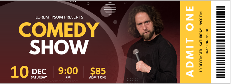 Comedy show ticket template