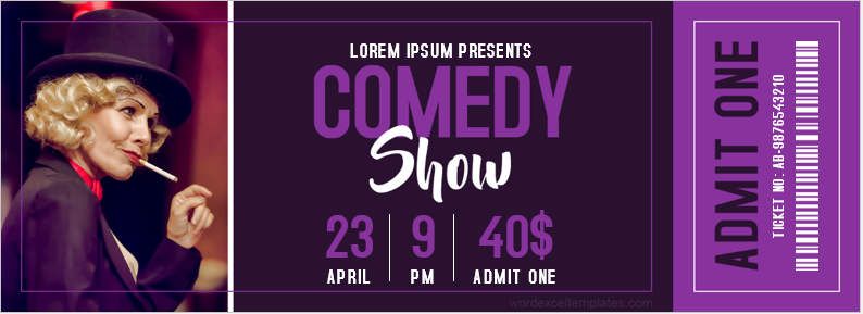 Comedy show ticket template