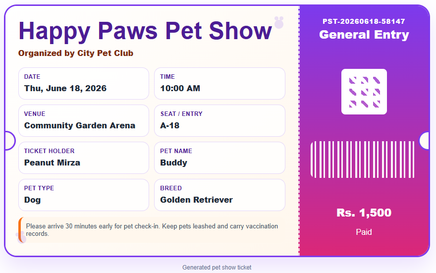 Pet Show Ticket Template