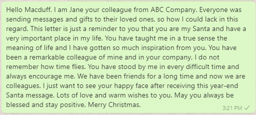 Santa Year-End Message to Colleague