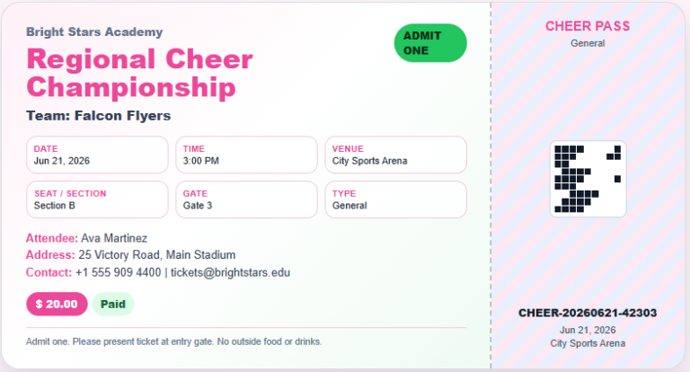 Cheerleading Contest Ticket Template