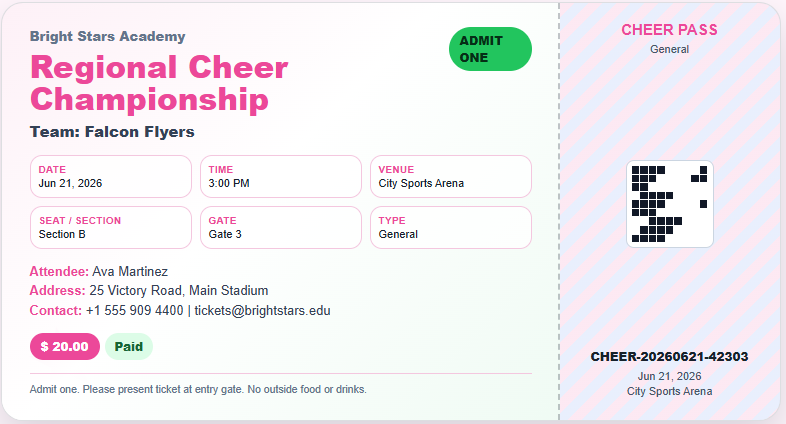 Cheerleading Contest Ticket Template