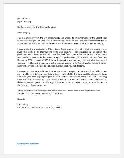 Cleaning Services Cover Letter