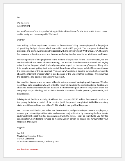 Justification Letter For Additional Staff Download Samples
