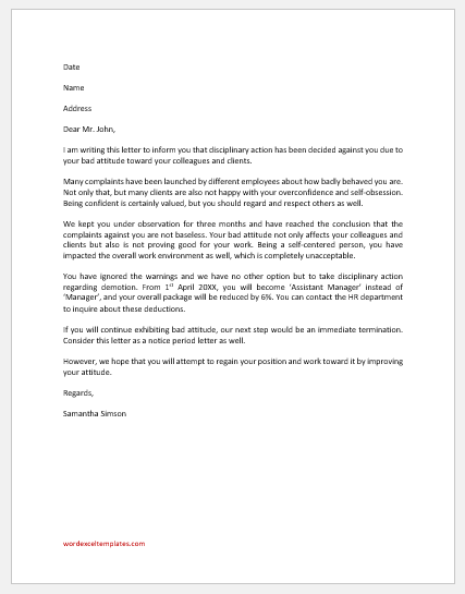 complaint letter for bad attitude