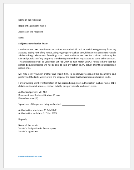 Authorization Letter Sample Template