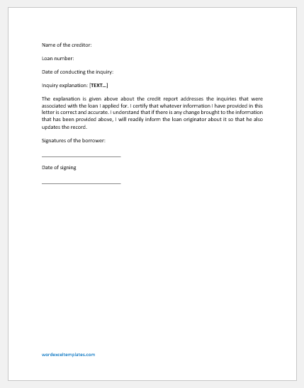 Credit Inquiry Letter Template