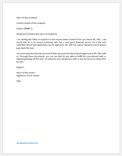 Credit Reference Letter Template